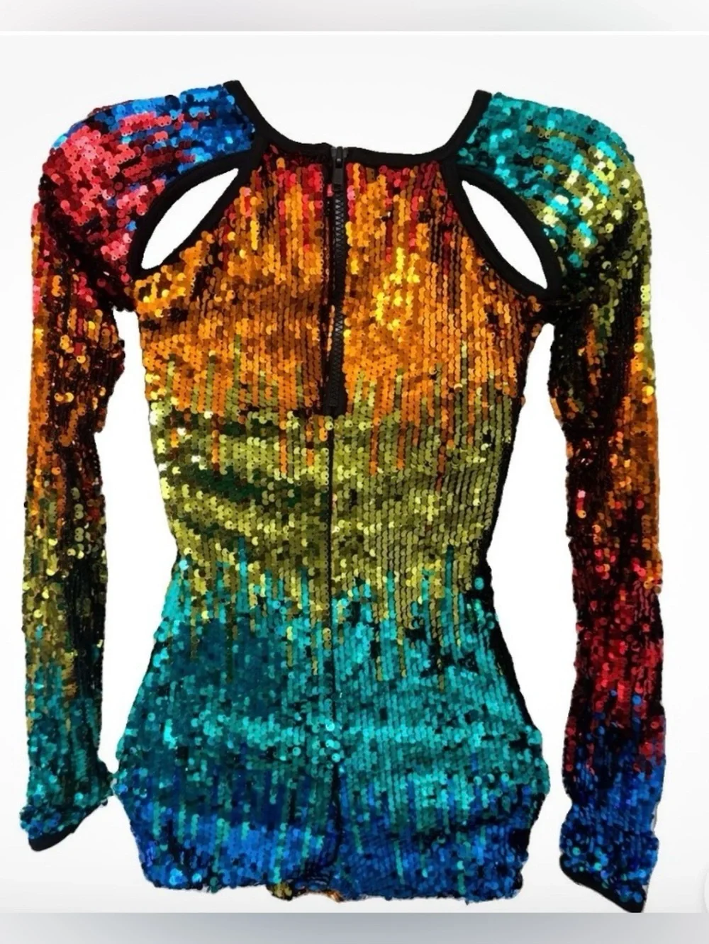 Weissman Costumes Adult Multicolor Sequin Long Sleeve Biktard Dance Costume MC